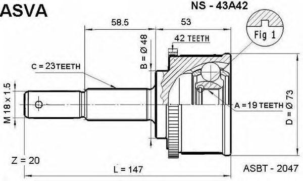 ШРУС НАРУЖНИЙ 19x48x23)  (гарантия 6 месяцев) [12] NS43A42 NS-43A42 ASVA