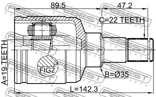 ШРУС ВНУТРЕННИЙ ЛЕВЫЙ 19X35X22 подходит для SUZUKI LIANA RH413/RH416/RH418 2001- 0711-LNLHR FEBEST