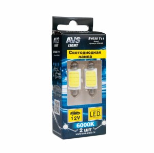 к-т ламп! светодиодных SV035 T11, белый (SV8.5/8)COB 12chip 39 mm, блистер 2шт\ A78445S AVS