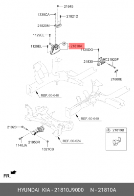 Опора двигателя HYUNDAI Veloster (17-) (2.0) правая OE 21810J9000 HYUNDAI KIA