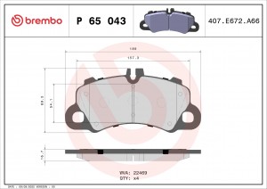 P 65 043 колодки тормозные дисковые!\Porshce Cayenne/Cayenne Coupe 3.0 AWD 17> P65043 BREMBO