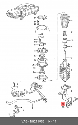 5360F !гайка крепл.стойки\ Audi 80/100/A6, VW Caddy/Golf/Passat/Polo 85-03 N 021 195 5 VAG