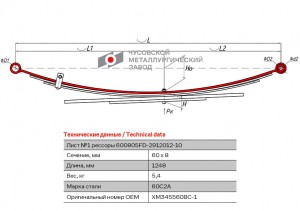 лист коренной задн.! №1 60х8 L=1248\ Ford, Mazda 600805FD-2912101-10 OMK AUTO