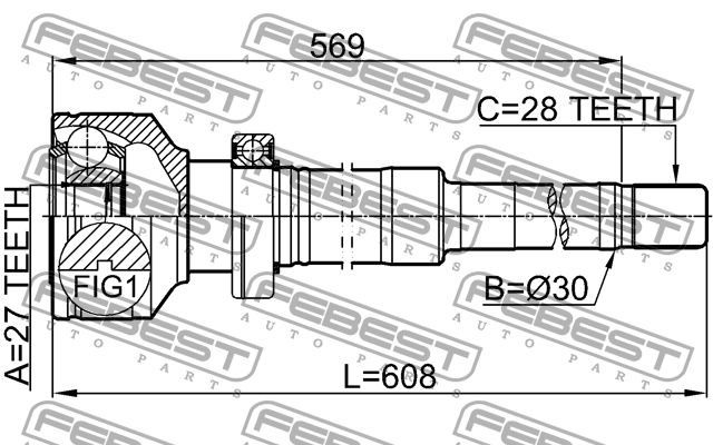 ШРУС ВНУТРЕННИЙ ПРАВЫЙ 27X30X28 подходит для VOLVO XC90 2003-2014 2711-XC90RH 2711-XC90RH FEBEST