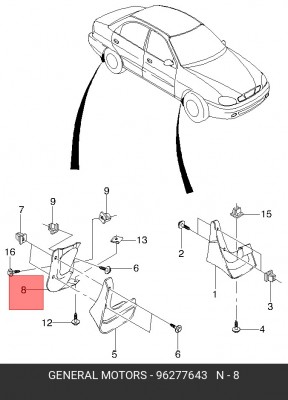 Брызговик CHEVROLET Lanos (97-02) задний левый OE 96277643 GENERAL MOTORS