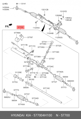Рейка рулевая HYUNDAI Starex H-1 (07-) с ГУР в сборе OE 577004H100 HYUNDAI KIA