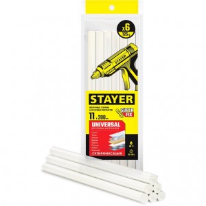 Стержень клеевой 11х200мм 6шт.прозрачный для дерева, бумаги, ткани, стекла STAYE 2-06821-T-S06 STAYER
