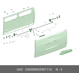 Замок УАЗ-2363 ПИКАП заднего борта левый (ОАО УАЗ) 236300632501110 UAZ UAZ