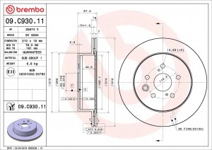 Диск тормозной LEXUS GS series (13-15) задний (1шт.) BREMBO 09.C930.11 BREMBO