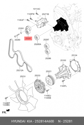 Натяжитель приводного ремня HYUNDAI HD35 (17-) (D4CB),Starex H-1 (15-) (2.5-A2)  252814A600 HYUNDAI KIA