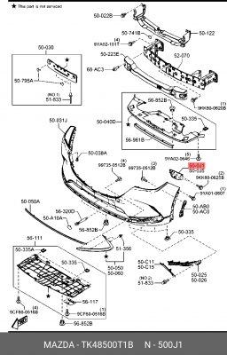 КРОНШТЕЙН КРЕПЛЕНИЯ БАМПЕРА ПЕРЕДНЕГО TK48500T1B MAZDA