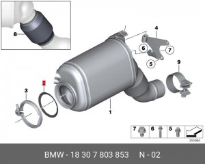 BMW 3-СЕРИЯ E90/E91 (2005-2012) Уплотнительное кольцо входного патрубка катализа 18 30 7 803 853 BMW
