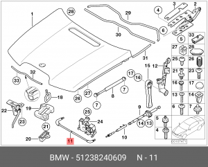 трос открывания капота!средний\ BMW E66 51 23 8 240 609 BMW