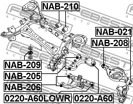 Сайлентблок задн верхнего рычага NISSAN ARMADA TA60/INFINITI QX56 (JA60) 2003- N NAB-205 FEBEST