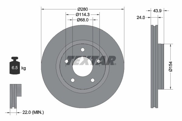 Диск тормозной NISSAN Juke (10-) (1.6) передний (1шт.) TEXTAR 92232205 TEXTAR