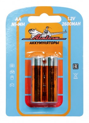 Батарейки AA HR6 аккумулятор Ni-Mh 2600 mAh 2шт. (AA-26-02) AA-26-02 AIRLINE