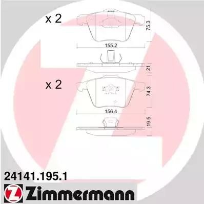 колодки дисковые !перед. 155x75x21 \ Volvo XC90 2.5iT/3.0i T6 02> 24141.195.1 ZIMMERMANN