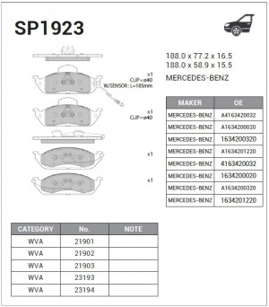 Колодки передние MERCEDES W163 SP1923 SP1923 SANGSIN