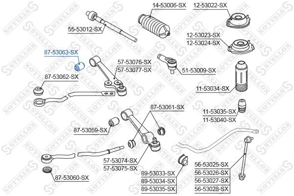 сайлентблок рычаг внутр.! VIN: 020708>\ KIA Rio 00> 87-53063-SX STELLOX
