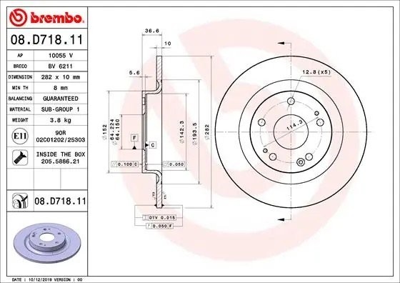 Диск тормозной 08.D718.11 08D71811 BREMBO