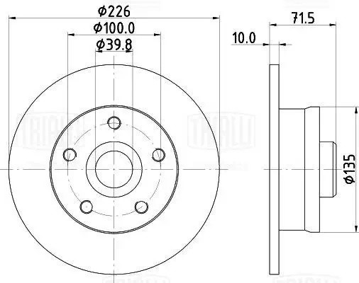 Диск торм. VW Golf III (91-) зад. d=226 (окраш.) (DF 190326) DF 190326 TRIALLI