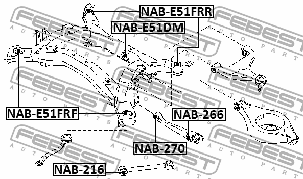 сайлентблок подрамника передний!\ Nissan Elgrand 02-10 NAB-E51FRF FEBEST