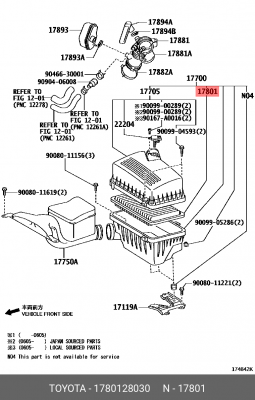 фильтр воздушный!\ Toyota Camry 2.4 VVT-i/3.0i V6 24V 01>, Lexus RX300 03> 17801-28030 TOYOTA