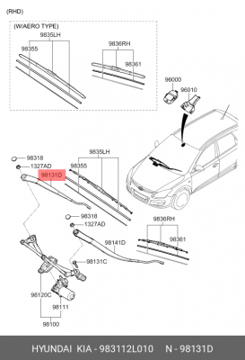 Рычаг стеклоочистителя HYUNDAI i30 (07-) левый OE 983112L010 HYUNDAI KIA