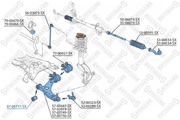 сайлентблок пер. рычага!\ Volvo S40/V50 all 04>, Ford Focus all 03> 87-05717-SX STELLOX