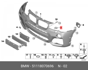 Крышка форсунки BMW X3 (F25),X4 (F26) омывателя фар комплект OE 51118070696 BMW