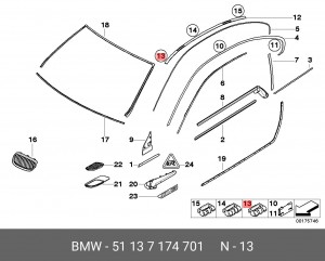 Клипса BMW молдинга крыши OE 51 13 7 174 701 BMW