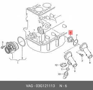 термостат!\ Audi A3/A4/A6, VW Golf 1.4-2.0 95> 03G 121 113 VAG