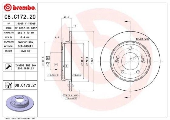 08.C172.20 диск тормозной задний!\ Hyundai Elantra/i30/Veloster, KIA Ceed/Soul/P 08.C172.20 BREMBO