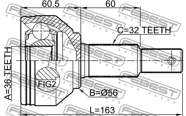 ШРУС внешний NISSAN PATHFINDER RUS R52RR 08/15- 0210-R52VQ35 0210-R52VQ35 FEBEST