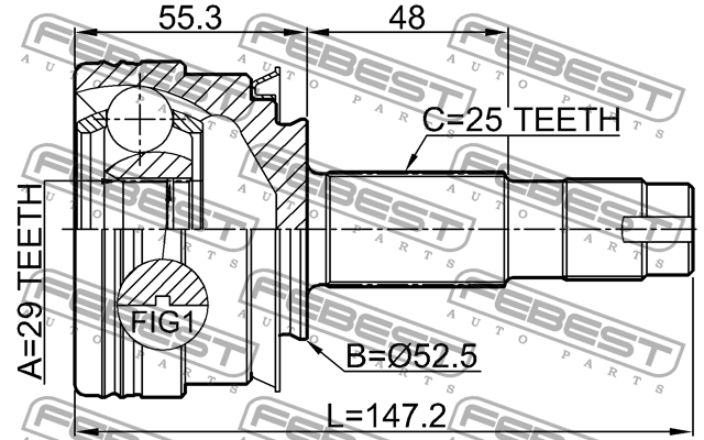 ШРУС НАРУЖНЫЙ 29X52.5X25 подходит для CHEVROLET AVEO/SONIC 2012- [EU] 1010-T300M 1010-T300MT FEBEST