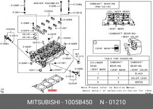 Прокладка ГБЦ MITSUBISHI ASX/lancer X/Outlander II 2,0L MITSUBISHI 1005B450 1005B450 MITSUBISHI