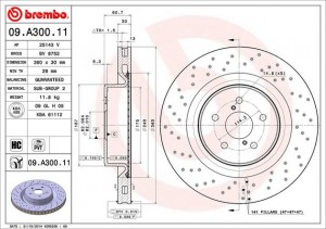 09.A300.11 диск тормозной передний перфорированный!\ Lexus IS II (E20) 07> 09.A300.11 BREMBO