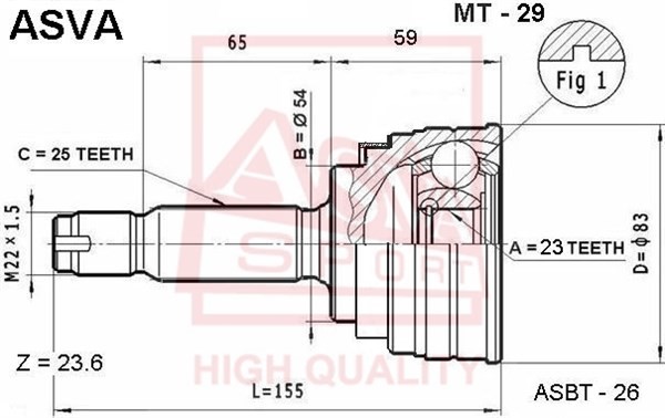 ШРУС наружный MITSUBISHI Colt (96-00),Lancer (95-03) комплект ASVA MT-29 ASVA