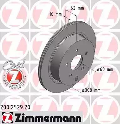 диск тормозной !задн. 308x16/62-5x114 \ Nissan Murano 3.5 4WD 05> 200252920 ZIMMERMANN