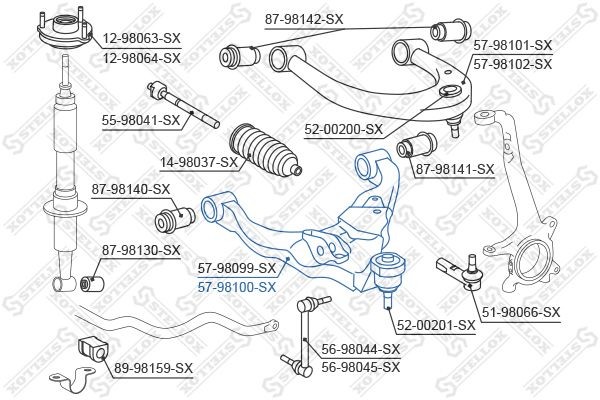 рычаг нижний левый!\ Toyota Land Cruiser GRJ12#/DJ12# all 02> 57-98100-SX STELLOX