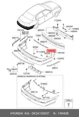 ФИКСАТОР ПАНЕЛИ БАМПЕРА/FASTENER 0K2A1-50037 0K2A150037 HYUNDAI KIA