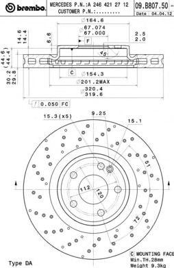 MERCEDES BENZ A140/160 W176 (2012>) 09.B807.51 BREMBO