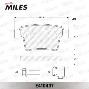 Колодки тормозные задние (без датчика + болты) (Смесь Low-Metallic) FORD MONDEO  E410407 MILES
