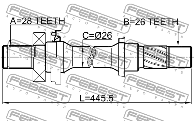 Полуось правая 26X445X28 0512DC5 FEBEST