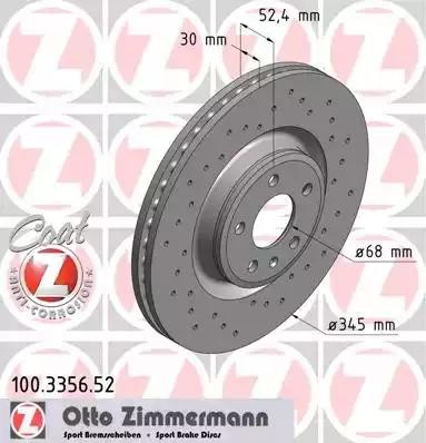 диск тормозной !Sport перед. 345x30/52-5x112 \ Porsche Macan 2.0/3.0 GTS/S 14> 100.3356.52 ZIMMERMANN