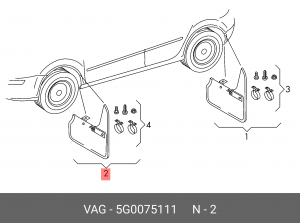 1 комплект брызговиков передних Golf VII 5G0 075 111 VAG