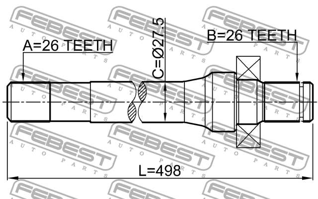 Полуось левая 26X497X26 KIA SPORTAGE 1998-2003 2212-SP 2212SP FEBEST