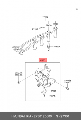 Катушка зажигания HYUNDAI Accent,Getz KIA Rio,Cerato (1.4/1.6 DOHC) в сборе с кр 2730126600 HYUNDAI KIA