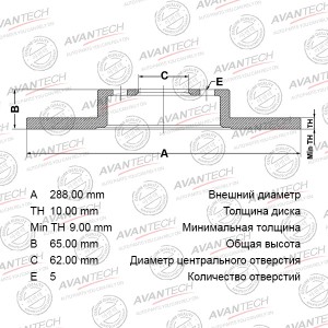 Диск тормозной задний AVANTECH BR0106S AVANTECH