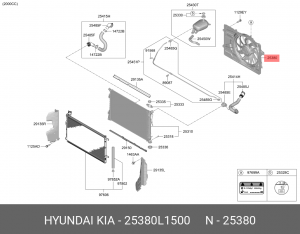 Вентилятор HYUNDAI Sonata (19-) KIA K5 (20-) охлаждения радиатора OE 25380L1500 HYUNDAI KIA